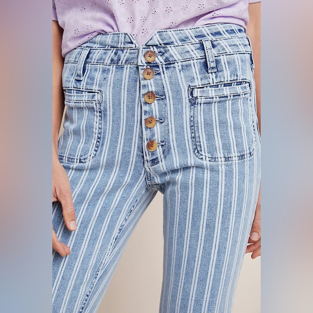 Pilcro and the Letterpress Anthropologie High Rise Railroad Stripe Blue Jeans - Picture 2 of 6